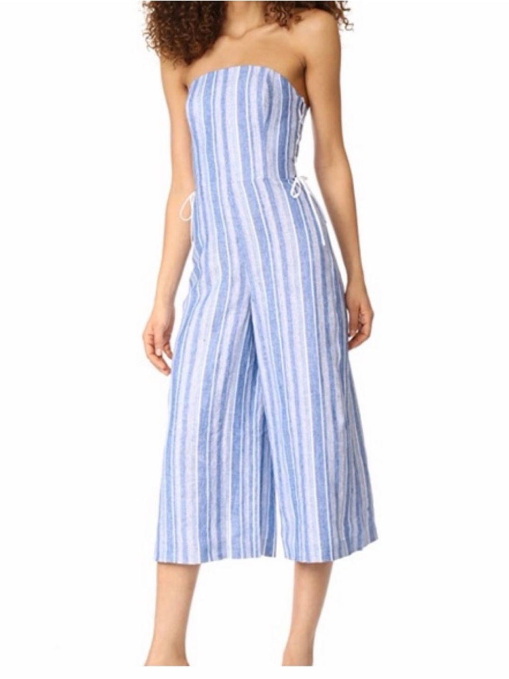 Club Monaco Striped Strapless Wide-Leg Jumpsuit in Light Blue Sz 00